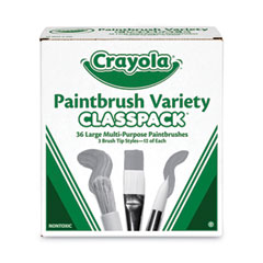 Large Variety Paint Brush Classpack, Natural; Nylon Bristles, Flat; Round Profiles, 36/Set