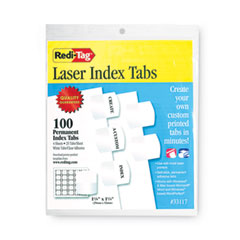 Laser Printable Index Tabs, 1/5-Cut, White, 1.13" Wide, 100/Pack