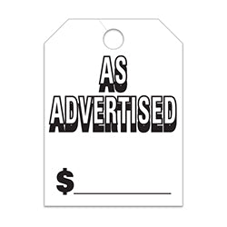 Hang Tags - As Advertised -  Large, White 50 / PK