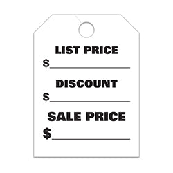 Hang Tags - List & Discount - Large, White 50 / PK