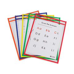 Reusable Dry Erase Pockets, 9 x 12, Assorted Primary Colors, 10/Pack