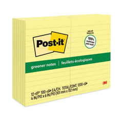 Original Recycled Note Pads, Note Ruled, 4" x 6", Canary Yellow, 100 Sheets/Pad, 12 Pads/Pack