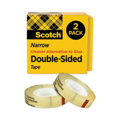 Double-Sided Tape, 1" Core, 0.5" x 75 ft, Clear, 2/Pack