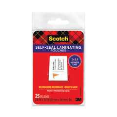 Self-Sealing Laminating Pouches, 9.5 mil, 3.88" x 2.44", Gloss Clear, 25/Pack