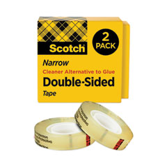 Double-Sided Tape, 3" Core, 0.5" x 36 yds, Clear, 2/Pack