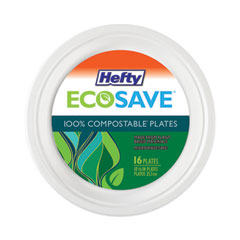 ECOSAVE Tableware, Plate, Bagasse, 10.13" dia, White, 16/Pack