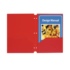 Two-Pocket Heavyweight Poly Portfolio Folder, 3-Hole Punch, 11 x 8.5, Red, 25/Box