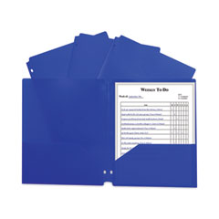 Two-Pocket Heavyweight Poly Portfolio Folder, 3-Hole Punch, 11 x 8.5, Blue, 25/Box