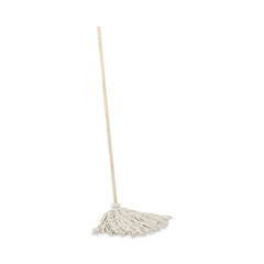 Handle/Deck Mops, #16 White Cotton Head, 48" Natural Wood Handle