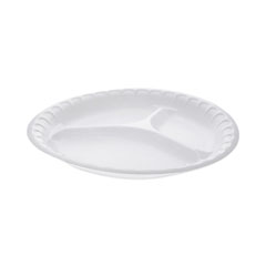 Placesetter Satin Non-Laminated Foam Dinnerware, 3-Compartment Plate, 10.25" dia, White, 540/Carton