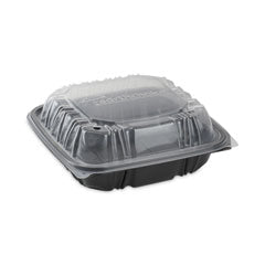 EarthChoice Vented Dual Color Microwavable Hinged Lid Container, 1-Compartment, 38oz, 8.5x8.5x3, Black/Clear, Plastic, 150/CT