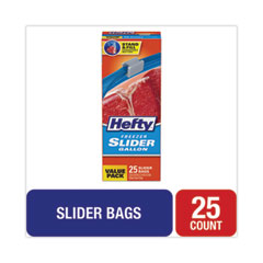 Slider Bags, 1 gal, 2.5 mil, 10.56" x 11", Clear, 25/Box