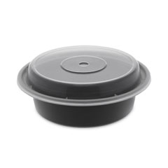 Newspring VERSAtainer Microwavable Containers, 16 oz, 6" Diameter, Black/Clear, Plastic, 150/Carton