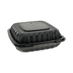 EarthChoice SmartLock Microwavable MFPP Hinged Lid Container, 3-Compartment, 9.33 x 8.88 x 3.1, Black, Plastic, 120/Carton