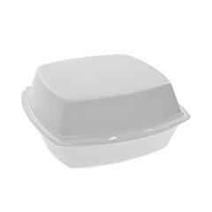 Foam Hinged Lid Container, Single Tab Lock, 6.38 x 6.38 x 3, White, 500/Carton