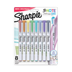 S-Note Creative Markers, Assorted Ink Colors, Bullet/Chisel Tip, White Barrel, 8/Pack