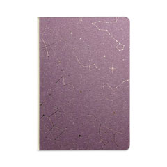 Embossed Canvas Layflat Hardbound Journal, Written In The Stars Artwork, College Rule, Purple/Cream Cover, (64) 7 x 5 Sheets