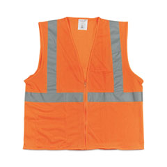 ANSI Class 2 Two-Pocket Zipper Mesh Safety Vest, Polyester Mesh, Large, Orange