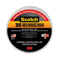 Scotch 35 Vinyl Electrical Color Coding Tape, 3" Core, 0.75" x 66 ft, Red