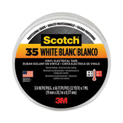 Scotch 35 Vinyl Electrical Color Coding Tape, 3" Core, 0.75" x 66 ft, White