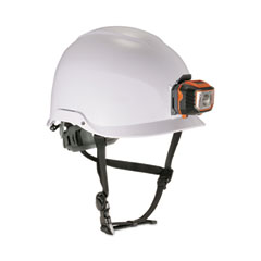 Skullerz 8974LED Class E Safety Helmet w/8981 Universal LED Headlamp, 6-Pt Ratchet Susp, White, Ships in 1-3 Business Days