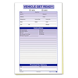 Vehicle Get Ready Form - 2 Part 100 / PK