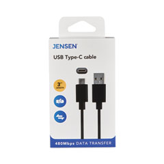 USB-A to USB-C Cable, 3 ft, Black