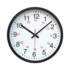 24-Hour Round Wall Clock, 12.63" Overall Diameter, Black Case, 1 AA (sold separately)