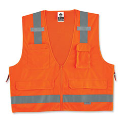 GloWear 8250Z Class 2 Surveyors Zipper Vest, Polyester, 4X-Large/5X-Large, Orange, Ships in 1-3 Business Days