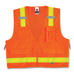 GloWear 8250ZHG Class 2 Hi-Gloss Surveyors Zipper Vest, Polyester, 4X-Large/5X-Large, Orange, Ships in 1-3 Business Days