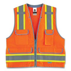 GloWear 8254HDZ Class 2 Heavy-Duty Surveyors Zipper Vest, Polyester, 4X-Large/5X-Large, Orange, Ships in 1-3 Business Days