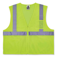 GloWear 8256Z Class 2 Self-Extinguishing Zipper Vest, Polyester, Small/Medium, Lime, Ships in 1-3 Business Days