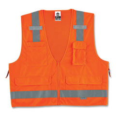 GloWear 8250Z Class 2 Surveyors Zipper Vest, Polyester, Small/Medium, Orange, Ships in 1-3 Business Days