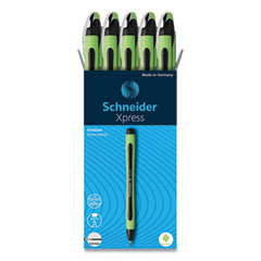 Xpress Fineliner Porous Point Pen, Stick, Medium 0.8 mm, Black Ink, Black/Green Barrel, 10/Box