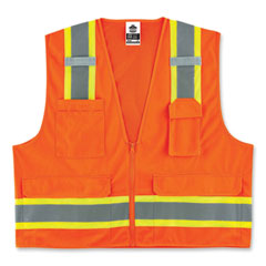 GloWear 8248Z Class 2 Two-Tone Surveyors Zipper Vest, Polyester, Large/X-Large, Orange, Ships in 1-3 Business Days