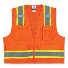 GloWear 8248Z Class 2 Two-Tone Surveyors Zipper Vest, Polyester, 2X-Large/3X-Large, Orange, Ships in 1-3 Business Days