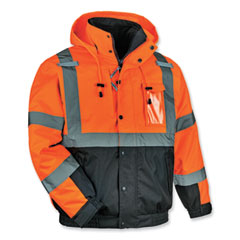 GloWear 8381 Class 3 Hi-Vis 4-in-1 Quilted Bomber Jacket, Orange, Small, Ships in 1-3 Business Days