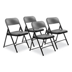 800 Series Plastic Folding Chair, Supports 500 lb, 18" Seat Ht, Charcoal Seat/Back, Black Base, 4/CT, Ships in 1-3 Bus Days