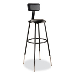 6400 Series Height Adj Heavy Duty Vinyl Padded Stool w/Backrest, Supports 300lb, 32"-39" Seat Ht, Black,Ships in 1-3 Bus Days