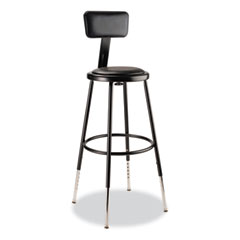 6400 Series Height Adj Heavy Duty Vinyl Steel Stool w/Backrest, Supports 300 lb, 25"-33" Seat Ht, Black,Ships in 1-3 Bus Days