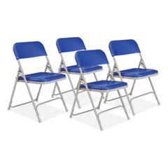 800 Series Premium Plastic Folding Chair, Supports 500 lb, 18" Seat Ht, Blue Seat/Back, Gray Base, 4/CT,Ships in 1-3 Bus Days