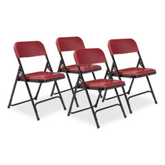 800 Series Plastic Folding Chair, Supports 500 lb, 18" Seat Ht, Burgundy Seat/Back, Black Base, 4/CT, Ships in 1-3 Bus Days