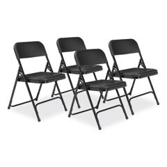 800 Series Plastic Folding Chair, Supports 500lb, 18" Seat Height, Black Seat/Back, Black Base, 4/CT, Ships in 1-3 Bus Days