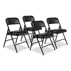 1200 Series Premium Vinyl Dual-Hinge Folding Chair, Supports 500 lb, 17.75" Seat Ht, Caviar Black, 4/CT,Ships in 1-3 Bus Days