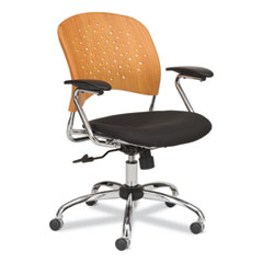 Reve Round Plastic Wood Back Task Chair, 18" to 22.5" High Black Seat,Natural Back,Silver Base, Ships in 1-3 Business Days