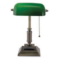 LED Bankers Lamp with Green Shade, Candlestick Neck, 14.75" High, Antique Bronze, Ships in 4-6 Business Days