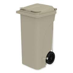 Plastic Step-On Receptacle, 32 gal, Metal, Tan