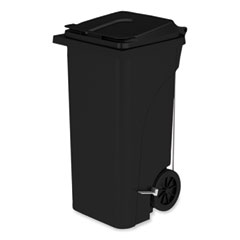 Plastic Step-On Receptacle, 32 gal, Metal, Black