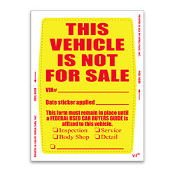 Vehicle Not For Sale Sticker (Face Stick) 250 / PK