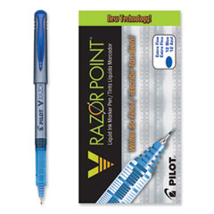 V Razor Point Liquid Ink Porous Point Pen, Stick, Extra-Fine 0.5 mm, Blue Ink, Gray/Translucent Blue Barrel, Dozen